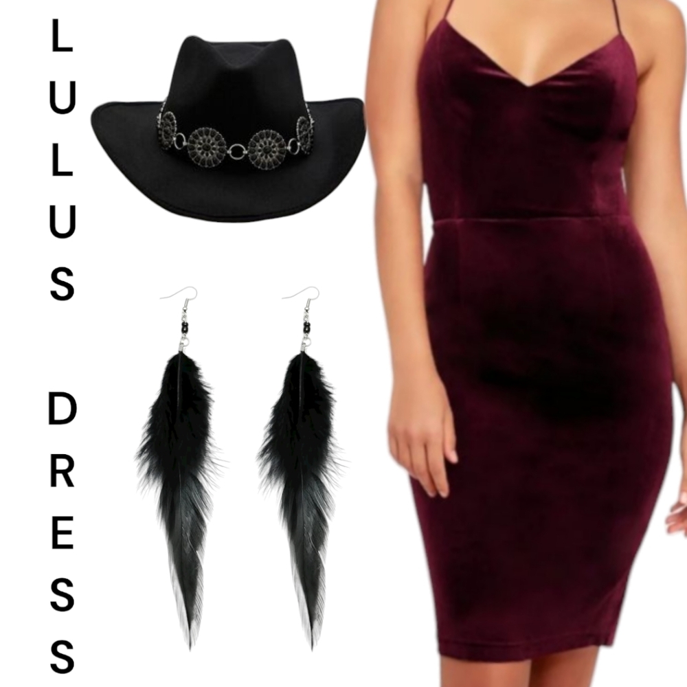 Lulu's Karmin Burgundy Velvet Lace-Up Bodycon Dress - Picture 1 of 4